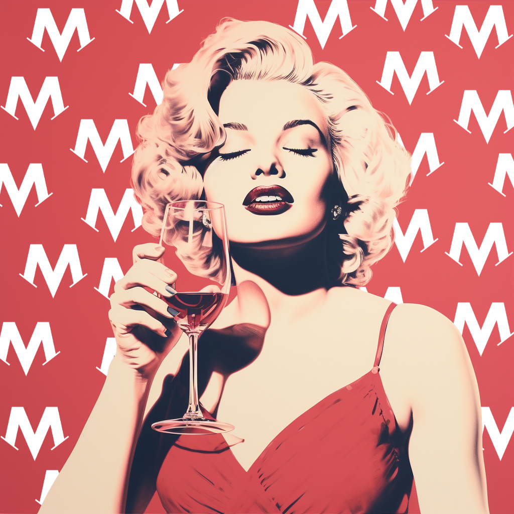 Nejlepší biopotravinu a biovíno roku 2023 má Víno Marcinčák. Na obrázku Marilyn Monroe pije jejich cuvée BOKOVKA